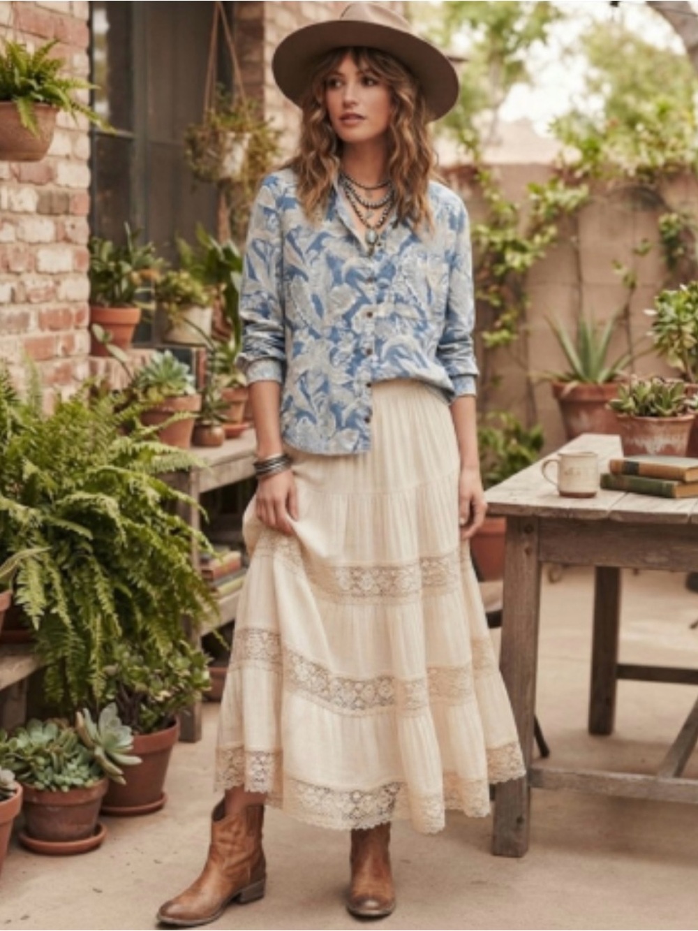Anthropologie Pilcro Sigourney Paisley Corduroy Blouse L Blue Boho Coastal EUC